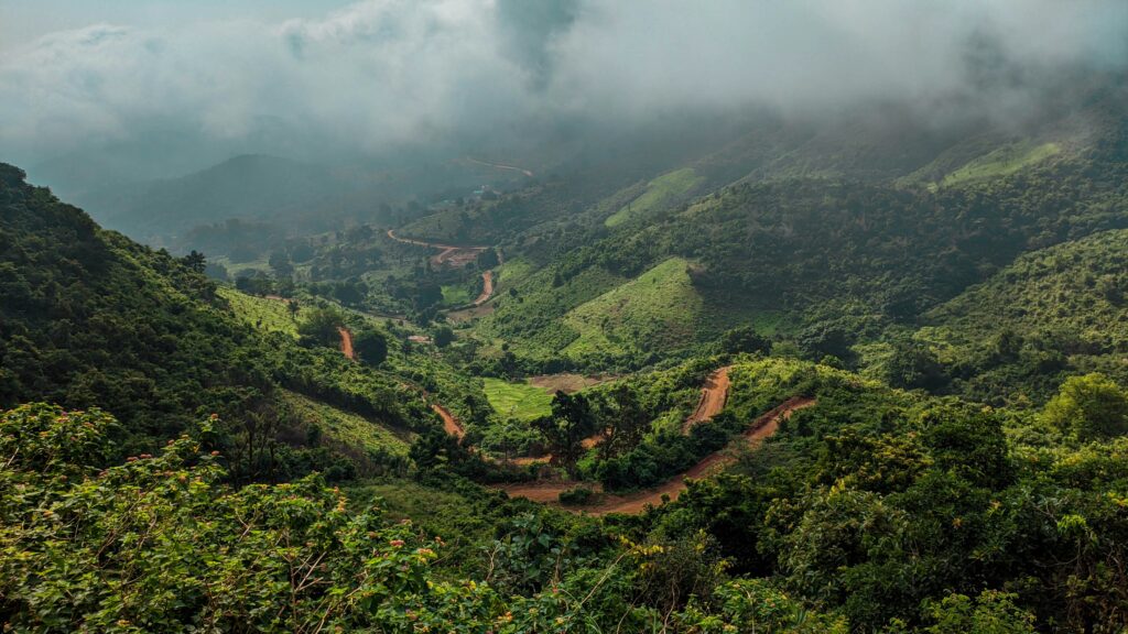  Scenic winding road through Odisha's Daringbadi hill station, India