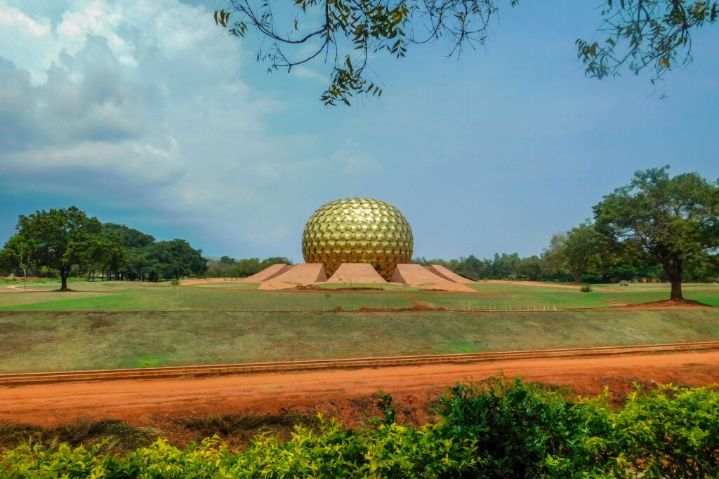  Golden meditation hall, Matrimandir, in Auroville, Tamil Nadu, India 
